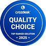 Odznaka Collaborator Quality Choice — niebieski okrągły znak z białym napisem od Crozdesk
