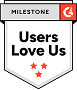 Odznaka Collaborator Users Love Us od G2 — diamentowy znaczek z pomarańczowymi akcentami, świadczący o uznaniu przez użytkowników