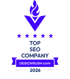 Odznaka DesignRush Top SEO Company 2026 potwierdzająca osiągnięcia w zakresie optymalizacji dla wyszukiwarek internetowych (SEO).